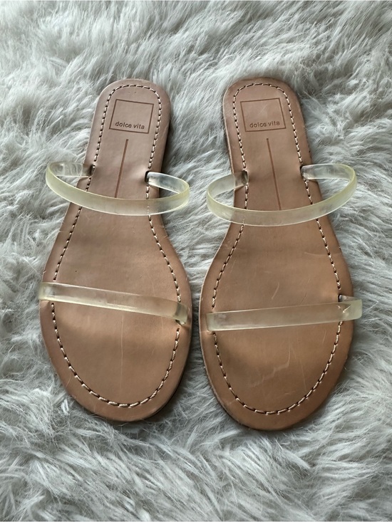 Dolce Vita Shoes - Dolce Vita Clear-Strap Tan Slide Sandals 8